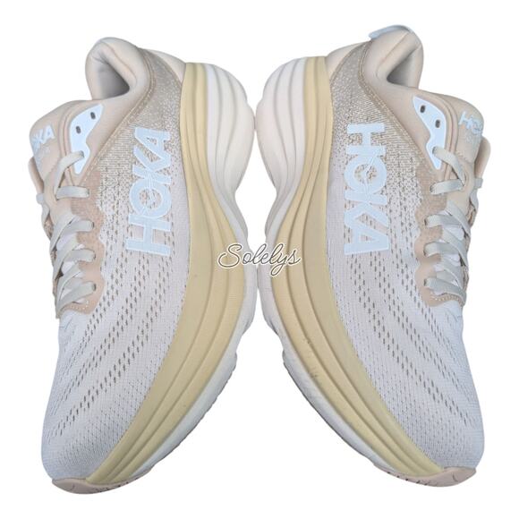 HOKA ONE ONE Bondi 8 Womens 10B Shifting Sand Eggnog Run Walking Comfort Sneaker - Picture 9 of 11
